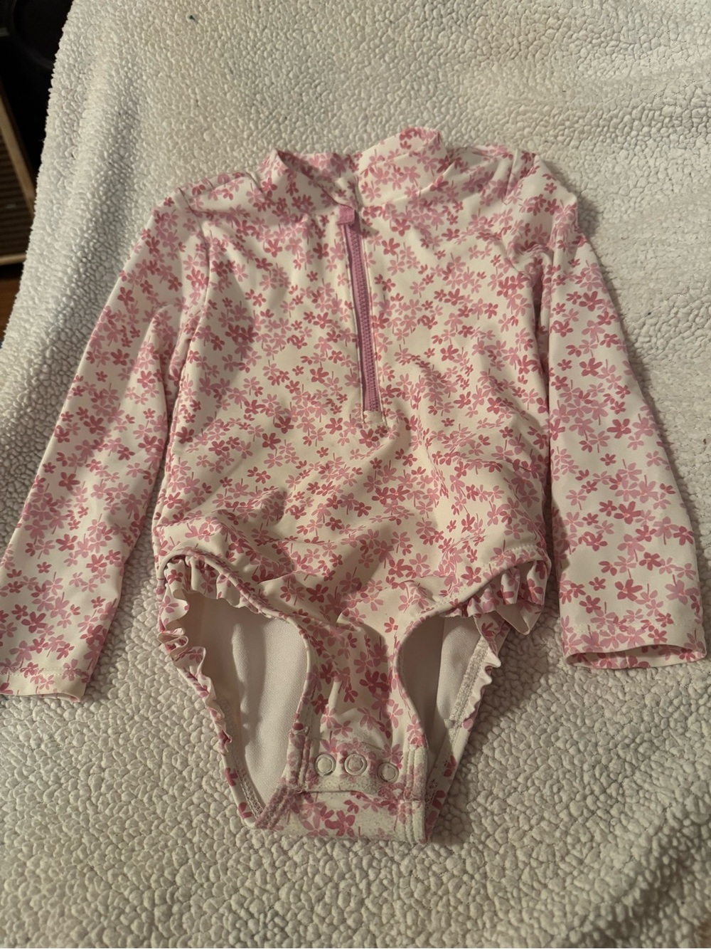 Girls' Pink Floral Long-Sleeve One-Piece Swimsuit Size 2T Carters C3